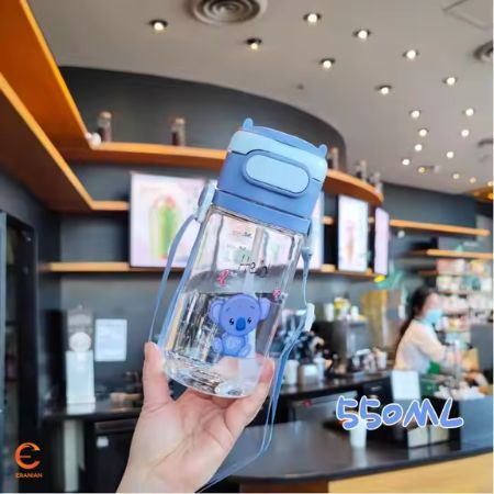 Kids Cartoon Water Bottle with Straw & Strap (550ml)