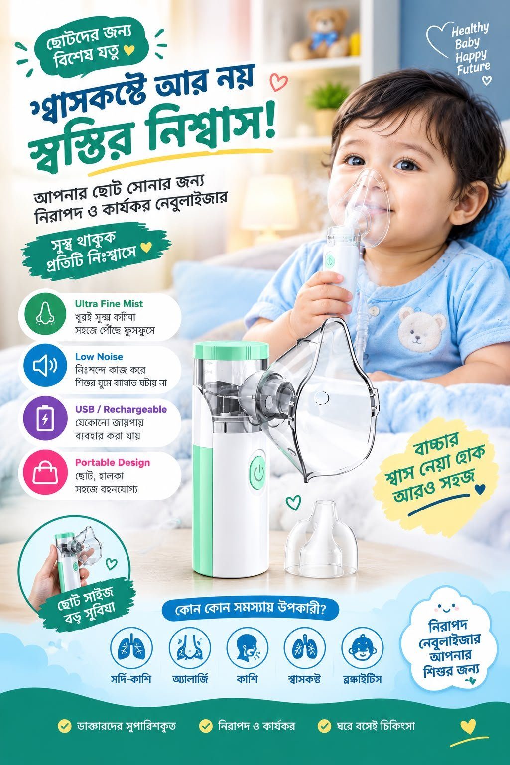 JSL-W302 Portable Ultrasonic Mesh Nebulizer Machine