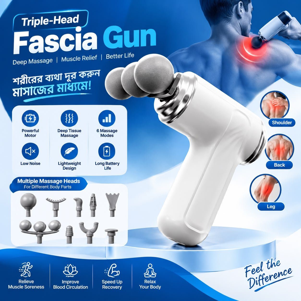 Handheld Percussion Body Massage Gun with 3 Heads