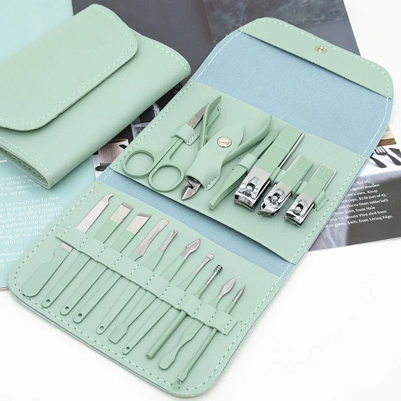 Deluxe 16-Piece Stainless Steel Manicure & Pedicure Grooming Travel Kit