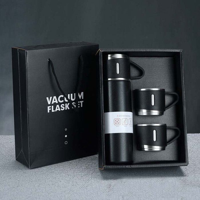 Stainless Steel Vacuum Insulated Thermal Flask Gift Set with 3 Cups (500ml)