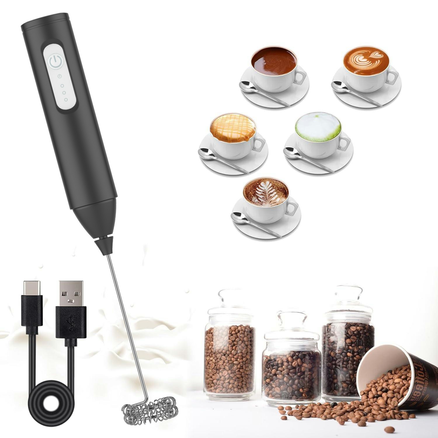 Rechargeable 3-Speed Handheld Electric Milk Frother & Coffee Whisk