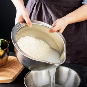 4-in-1 Stainless Steel Rice Washing & Straining Bowl