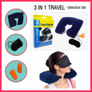3-in-1 Travel Set – Inflatable Neck Pillow, Eye Mask & Ear Plugs