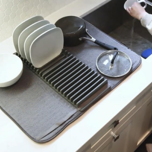 Microfiber Dish Drying Mat with Spoon Holder | Super Absorbent Kitchen Drying Pad