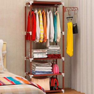 Beautyland Korean 3-Layer Multipurpose Clothes Rack | Stainless Steel Double Pole Wardrobe Organizer with Shoe Rack & Wheels