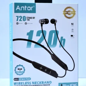 Antor BT Max Plus Wireless Bluetooth Neckband Earphone – Bluetooth 5.4 | Type-C Fast Charging | Long Battery Backup | Premium Bass