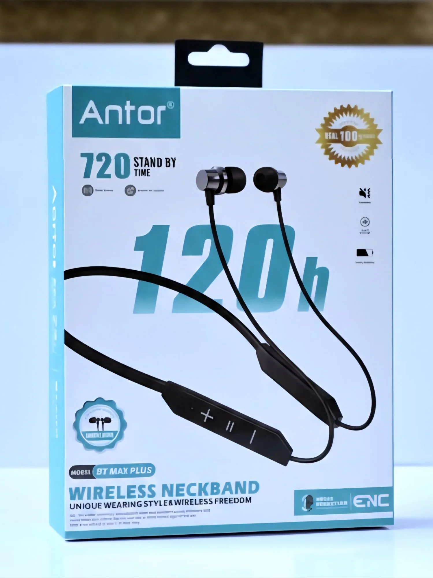 Antor BT Max Plus Wireless Bluetooth Neckband Earphone – Bluetooth 5.4 | Type-C Fast Charging | Long Battery Backup | Premium Bass