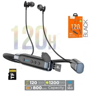 Hoco ES62 Wireless Bluetooth Neckband Earphone V5.3 – 120 Hours Playtime | 800mAh Battery | TF Card Support | Powerful Bass