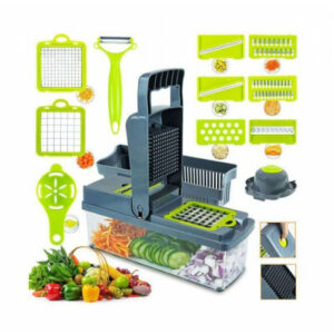 14-in-1 Multi-Functional Vegetable Chopper & Slicer | Manual Food Cutter with Stainless Steel Blades & Hand Guard